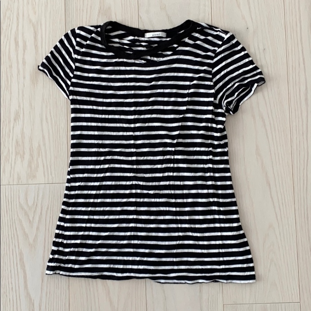 Acemi Cut-Out Collar Detailing Stripe Tee